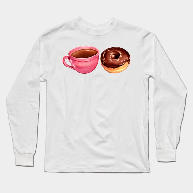 Coffee & Chocolate Donut Long Sleeve T-Shirt by KellyGilleran